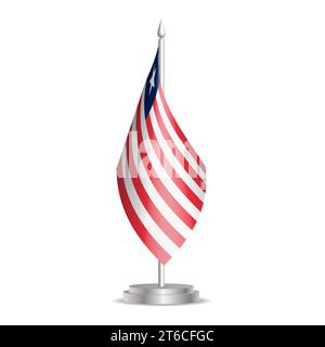 Liberia flag - 3D mini flag hanging on desktop flagpole. Usable for summit or conference presentaiton. Vector illustration with shading. Stock Vector