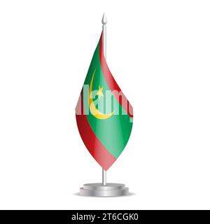 Mauritania flag - 3D mini flag hanging on desktop flagpole. Usable for summit or conference presentaiton. Vector illustration with shading. Stock Vector