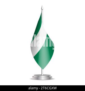 Nigeria flag - 3D mini flag hanging on desktop flagpole. Usable for summit or conference presentaiton. Vector illustration with shading. Stock Vector
