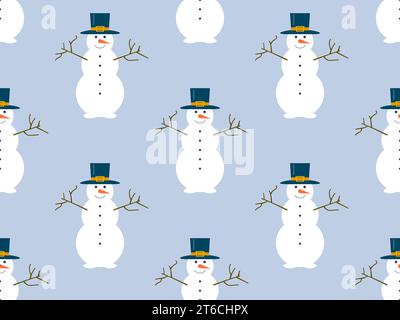 Snowman seamless pattern. Winter background with three-ball snowman, buttons, carrots and hat. Symbol of winter and Christmas. Xmas design for wallpap Stock Vector