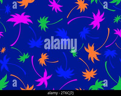 Seamless pattern with colorful palm trees. Summer time, wallpaper with tropical palm trees pattern. Design for printing t-shirts, banners and promotio Stock Vector