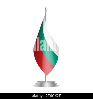 Bulgaria flag - 3D mini flag hanging on desktop flagpole. Usable for summit or conference presentaiton. Vector illustration with shading. Stock Vector