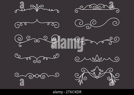 Vector Decorative Linear Dividers Set. Vintage Frame Design Elements, Filigree, Decorative Borders, Page Decorations, Dividers Isolated Stock Vector