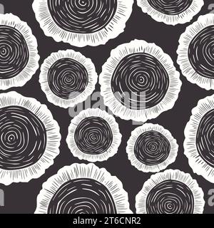 Vector Seamless Pattern with Tree Rings, Saw Cut Tree Trunk, Wood Log, Cross. Pine, Oak Slices, Lumber. Cut Timber, Wooden Texture with Tree Rings Stock Vector