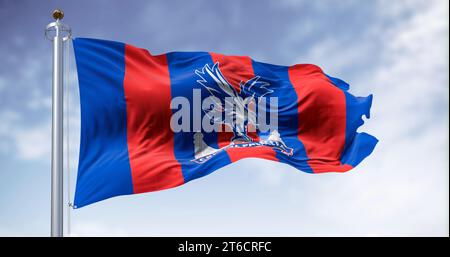 Selhurst, UK, October 2 2023: Crystal Palace football club flag waving ...