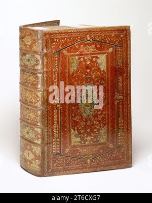 Book of Common Prayer, Old Testament, New Testament and Psalms, 1714. Binding by A. Rhames, tooled red morocco leather with black and citron leather inlay with gilded page edges. Published by Eliphal Dobson and William Binauld. Stock Photo