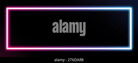 Glowing pink and blue neon frame on black background. Banner design with space for text Stock Photo