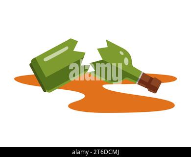 spilled bottle of wine. flat vector illustration. Stock Vector
