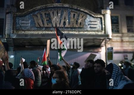 Newark, New Jersey, USA. 9th Nov, 2023. Hundreds of demonstrators take to the streets in Newark, New Jersey protesting the actions of the Israeli governments action against Palestinians in Gaza. The Demonstrators also marched to U.S. Corey Bookers, D-NJ office and downtown Newark as well as occupying the foyer adjacent to Booker's office (Credit Image: © Brian Branch Price/ZUMA Press Wire) EDITORIAL USAGE ONLY! Not for Commercial USAGE! Stock Photo