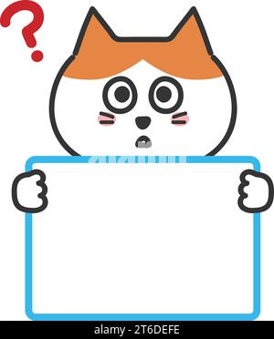 Cartoon orange tabby cat asking questions with a whiteboard, vector illustration isolated on a transparent background. Stock Vector