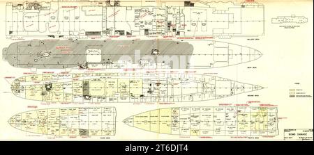 USS Franklin (CV-13) war damage report (02) 19 March 1945 Stock Photo