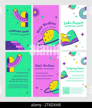 Business card set with flat abstract elements Stock Vector