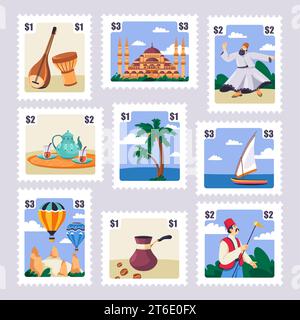 Postmark stamp set with Thailand landmarks Stock Vector