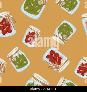 Preserved food pickles and tomatoes seamless print Stock Vector