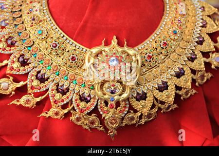 Jewelry from handicrafts For a festive performance in Thailand Stock Photo