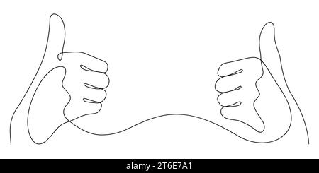 two hands thumb up in one line drawing positive gesture minimalism concept vector illustration Stock Vector