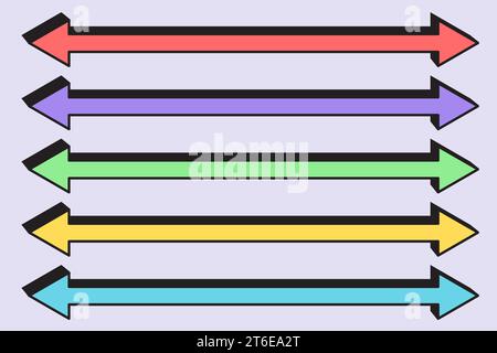 Long straight arrow. Horizontal double bold cursor line to right. Basic colored pointing elements isolated on white background. Vector Stock Vector