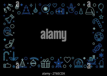 Merry Christmas vector outline colored horizontal illustration - Xmas concept frame in thin line style Stock Vector