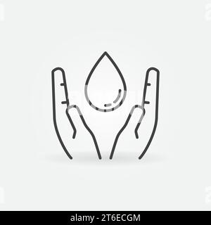 Water Drop in Human Hands vector concept icon or symbol in thin line style Stock Vector