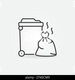 Trash Can with Wheels and Garbage Bag outline vector concept icon or design element Stock Vector