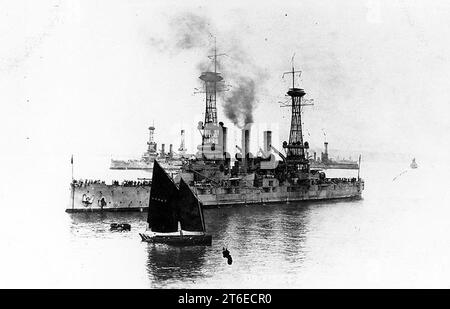 USS Kansas (BB-21) In a French port Stock Photo