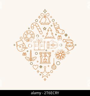 Happy New Year Banner or Poster with modern outline design - vector concept diamond-shaped illustration Stock Vector