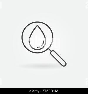 Water drop with magnifying glass line icon. Liquid, moisture, thirst ...