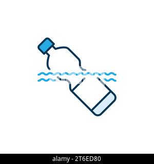 Plastic Bottle in Ocean vector Water Pollution concept modern icon or logo element Stock Vector