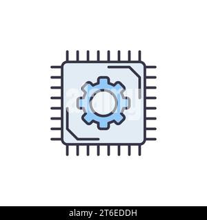 Micro Chip vector thin line concept blue icon or symbol Stock Vector