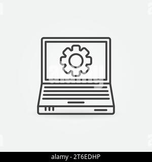 Laptop with Gear linear vector Maintenance or Update process concept icon or logo element Stock Vector