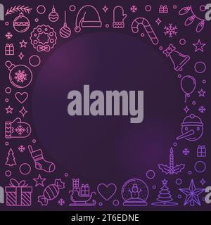 Merry Christmas circular vector outline colored illustration. Xmas concept round frame in thin line style Stock Vector