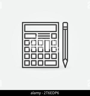 Calc or Calculator with Pencil outline vector concept icon or design element Stock Vector