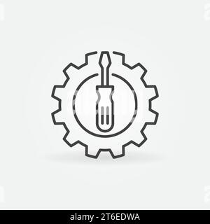 Gear with Screwdriver vector Service Tool, Maintenance or Repair concept icon or sign in outline style Stock Vector
