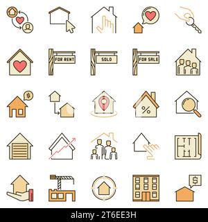 Real Estate colored icons. Vector collection of house and building creative signs Stock Vector