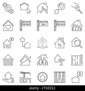 Real Estate outline concept icons set - vector house, apartment, garage, building linear symbols or design elements Stock Vector