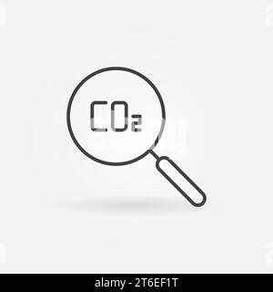 Magnifier with Carbon Dioxide CO2 vector Magnifying Glass concept icon or sign in outline style Stock Vector