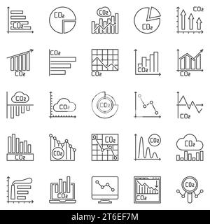 CO2 Graphs outline icons set - Carbon Dioxide Diagrams and Charts concept line vector symbols Stock Vector