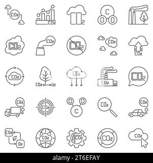 CO2 outline icons set - vector Carbon Dioxide Gas Emissions concept linear symbols Stock Vector