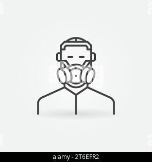 Man with Gas Mask vector personal protective equipment concept icon or sign in outline style Stock Vector