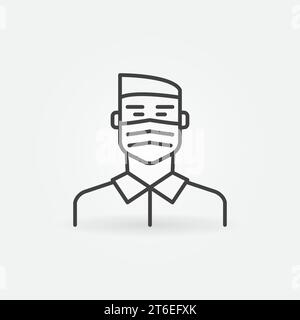 Man in Face Mask vector concept icon or symbol in thin line style Stock Vector