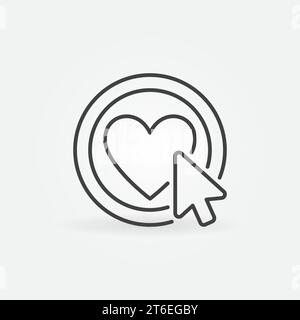 Mouse Click or Cursor on Heart vector Like concept icon or symbol in thin line style Stock Vector