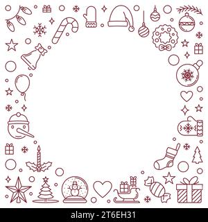 Happy New Year circular vector linear illustration - xmas concept round frame Stock Vector