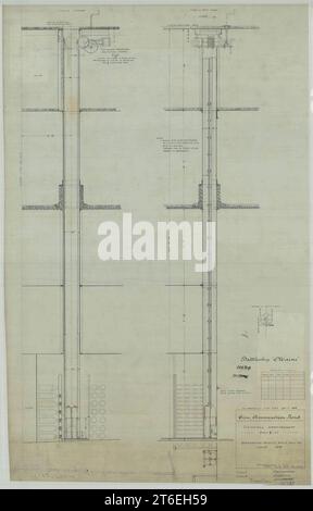 USS Maine (ACR-1)- 6-in. Ammunition Hoist General Arrangement Stock Photo