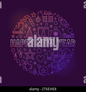 Happy New Year circular vector colored outline illustration. Holidays concept round blue banner Stock Vector