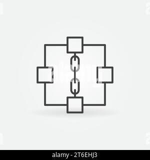4 Blocks with Chain outline vector Blockchain concept icon or design element Stock Vector