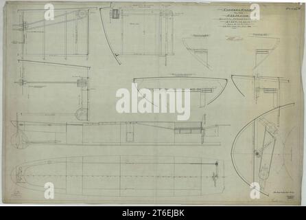 USS Maine (ACR-1)- Torpedo Boat - General Arrangement of Steering Gear. Stock Photo