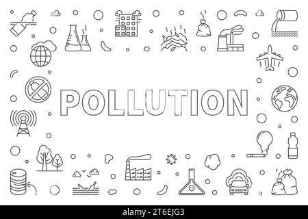 Pollution concept outline horizontal minimal Banner - Vector Ecology and Environmental Problems illustration Stock Vector