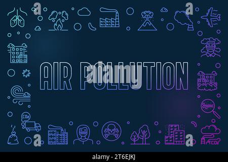 Air Pollution colored horizontal Frame - vector CO2, Environment Protection and Air Emissions illustration Stock Vector