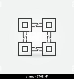 Blocks connected with Chain thin line icon. Blockchain outline vector concept symbol Stock Vector