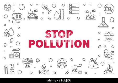 Stop Pollution concept outline minimal horizontal Frame or Background. Vector illustration Stock Vector